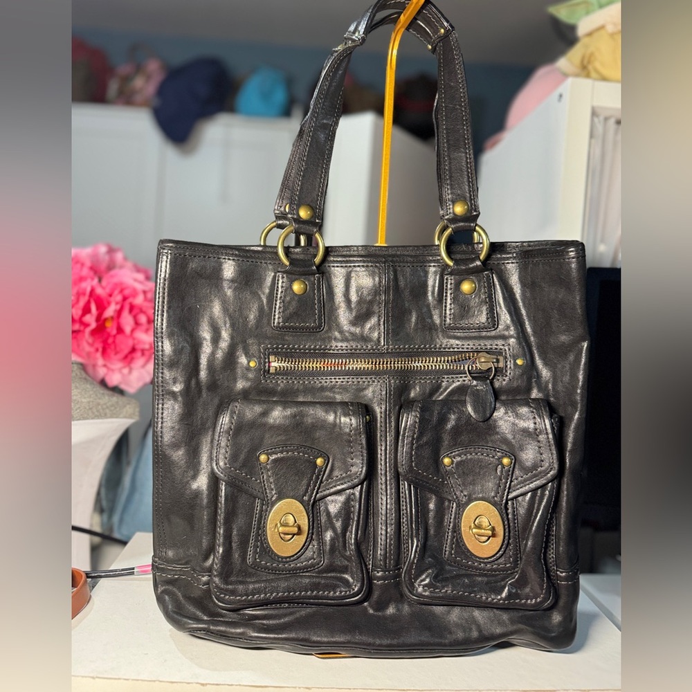 Coach Black Gigi legacy stripe XL 65th anniversary with stripe lining leather